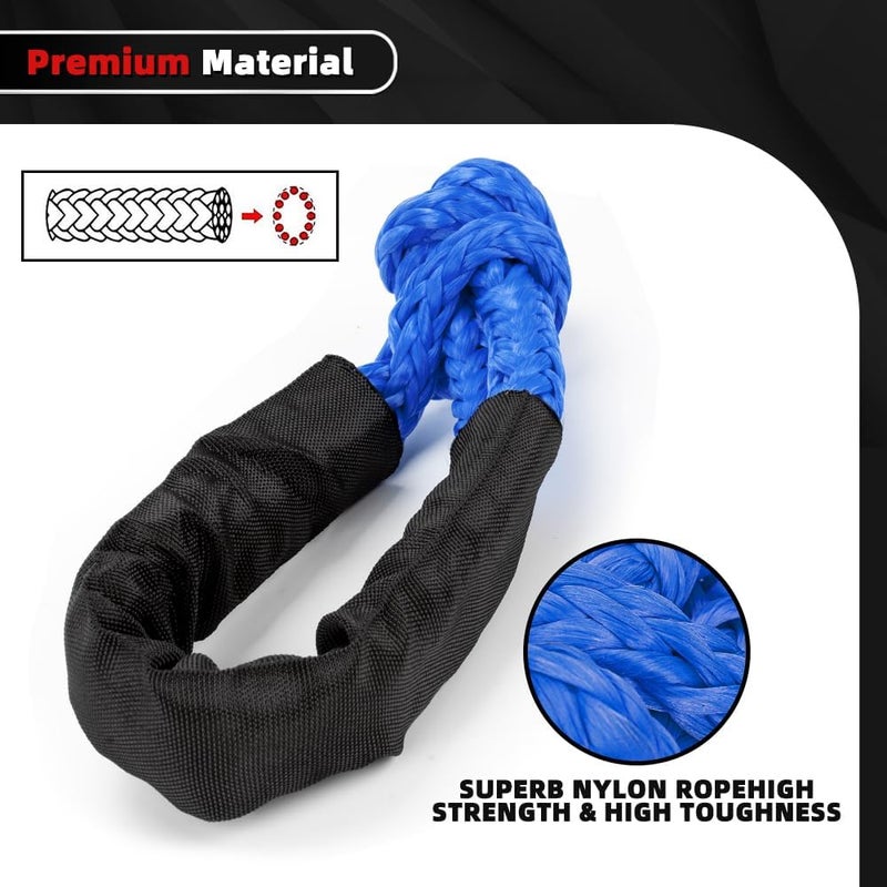 BARTOO Winch Snatch 66000 LB Recovery Ring with 2 PCS Soft Shackle 1/2" X 22 Inch Winch Rope, for ATV UTV SUV Truck Off-Road Vehicle Recovery Accessories, Blue - Image 2
